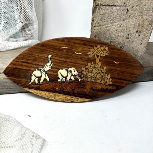 Vintage Handcrafted African Safari Wooden Artwork  Elephants  Plaque - Picture 2 of 7
